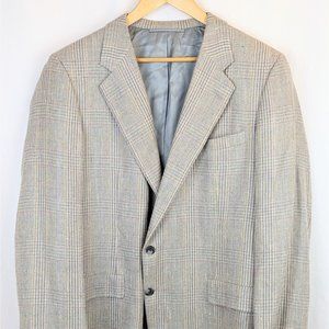 Vintage 80s Men's Lightweight Pastel Plaid Sport Coat Blazer 46L Wool Linen Silk